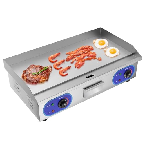 TAIMIKO Commercial Electric Griddle Stainless Steel Grill BBQ 73cm Large Hotplate,Double UK Plug,4400W Burger Bacon Kitchen Barbeque Countertop (Full Flat)