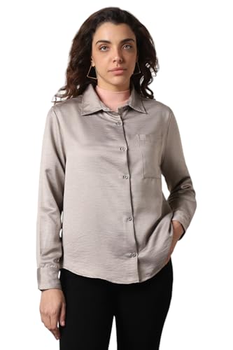 Image of High Star Women Boxy Spread Collar Long Sleeves Solid Shirts 43