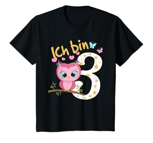 Kinder Geburtstagsshirt Eule 3 Geburtstag Mädchen 3 Jahre Ich bin 3...