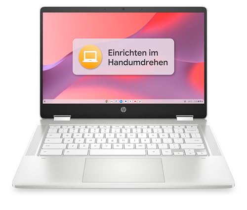 HP Chromebook x360 Laptop, 14 Touchscreen, Intel Celeron N4120, 4 GB DDR4 RAM, 64 GB eMMC, Intel UHD Graphics 600, ChromeOS Betriebssystem, QWERTZ, Germini, Ceramic White