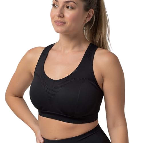 REBL Sports Bra with Sewn-in Pads, High Impact Support with Non-Removable Permanent Pads Cups