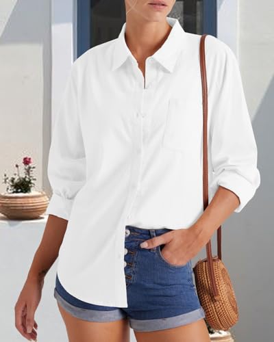 Womens Summer Linen Shirts Casual Button Down 2025 Long Sleeve Cotton Top Blouse Shirt with Pocket3