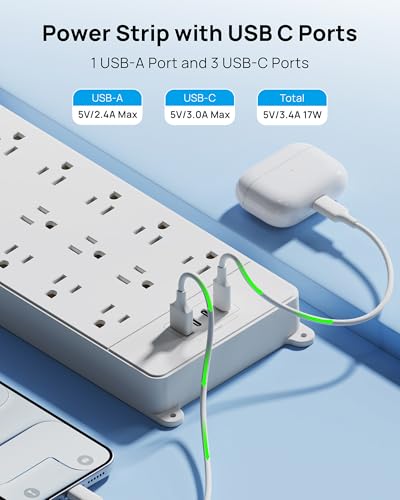 Image of TROND 360 Rotating Surge Protector Power Strip 15ft, ETL Listed, 4000J