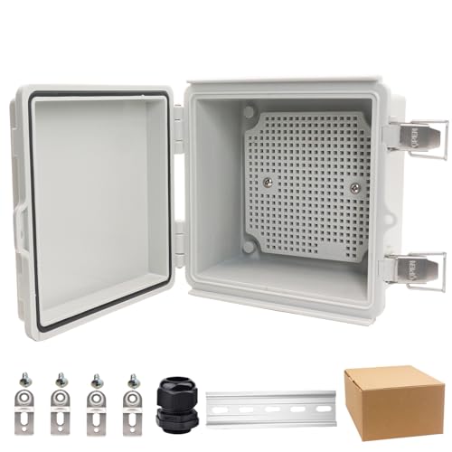 YETLEBOX Waterproof Electrical Box, IP67 Junction Box Stainless Steel Latch Hinged Grey Cover Project Enclosure with Wall Bracket 5.9"x5.9"x3.5" by YETLEBOX - Used condition - US$15.35