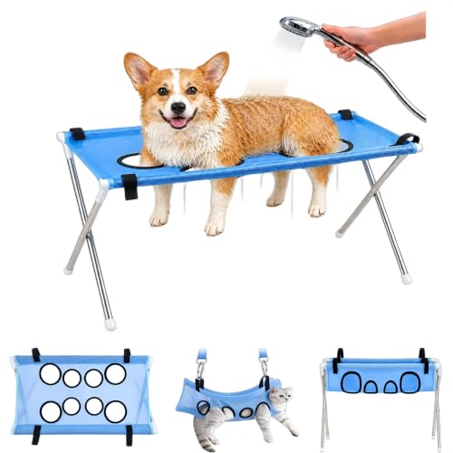 Bañera para Perros, Mesa de Peluquería Canina con Hamaca 8 Agujeros，B