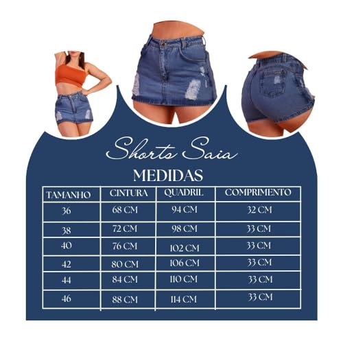 Short Saia Jeans feminina cintura alta (46)