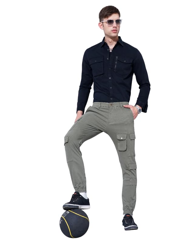Image of British Club 98% Cotton, 2% Elastane Slim Fit Cargo Jogger Pants | Flat-Front Design | Adjustable Waistband | Multiple Pockets | Lightweight Fabric | Modern Style | Comfortable | Durable Black