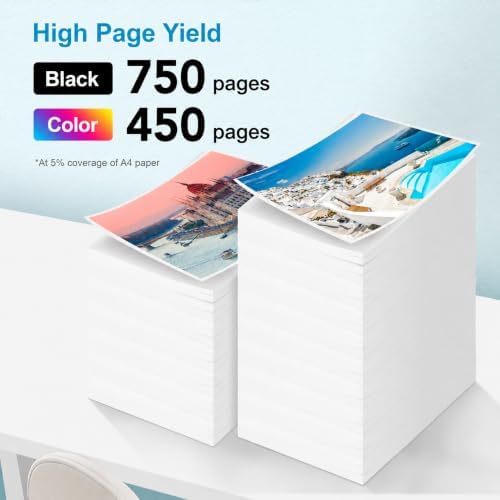 67XL 잉크 카트리지 HP 잉크 67용 교체품, HP 67 잉크 카트리지의 고수율 블랙/컬러 콤보 팩 HP DeskJet 2855e 2755e 4255e 2827e 4227e 4155e 2800e Envy 6055e 6455e (블랙, 색상) — 사진 3