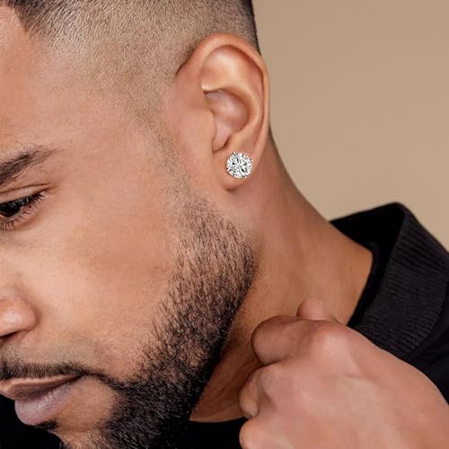 Moissanite Stud Earrings, Round Cut D Color VVS1 Clarity Lab Created Moissanite Earrings Studs 18K White Gold Plated 925 Sterling Silver Jewelry for Women Men4
