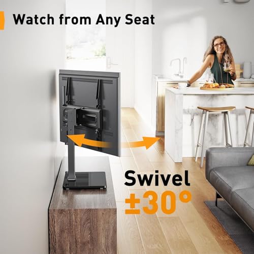 Image of Perlegear Table Top TV Stand Mount, Universal Swivel TV Stand for 32-60,65 Inch LCD /LED /OLED TVs up to 88 lbs with Tempered Glass Base, Height Adjustable TV Base with Tilt, Max VESA 400x400mm