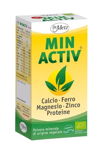 Minactiv® - polvere minerale alcalina, biologica, 250 g • calcio vegetale per le ossa • magnesio per muscoli e nervi • zinco per l'equilibrio acido-base • ferro per la formazione del sangue • selenio