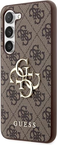 Guess GUHCS23S4GMGBR Coque pour Samsung S23 S911 Marron 4G Logo Big Metal