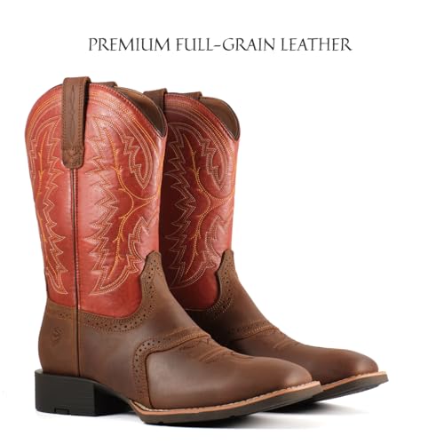 Image of SUREWAY Western Boots For Men - Mens Square Toe Cowboy Boot, Oil /Slip Resistant, Durable Fashionable Classic Pull on 10 Inch Mid-Calf Wellington Boots