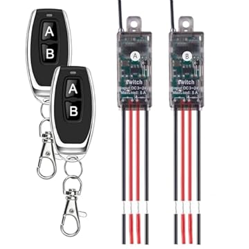 ZHOFONET Kit de Interruptor e Receptor de Luz Sem Fio, Kit de Interruptor de Luz Sem Fio de 2 Vias e 1 Canal, Relé Dc 5 V/12 V/24 V/5 A com Longo Alcance de 164 Pés para Luz Led, L (, Preto)
