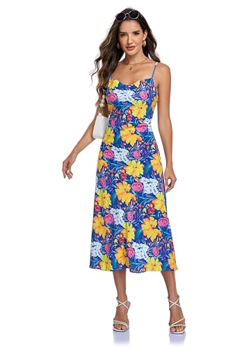 Image of Women's Spaghetti Strap Midi Satin Silk Dresses Slip Cowl Neck Party Cocktail Evening Sexy Dress