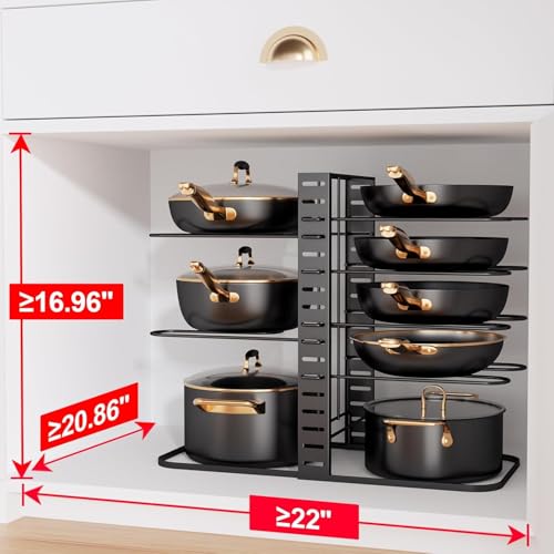 Image of Pots and Pans Organizer: 8-Tier Rack under Cabinet, Kitchen Cabinet Organizers and Storage, Light-Duty Adjustable Pot Racks, Pan Organizers inside Cabinet (8-Tier)
