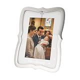 Happy Homewares Christening Picture Frame Nickel Plated with Diamante Crystal Cross and Small Silver Foil Stars | 4x6 Photo | Wall or Table