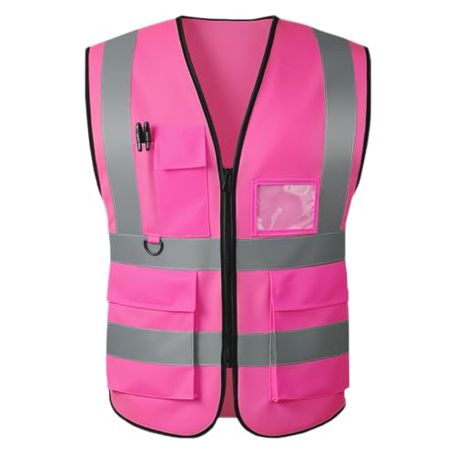 Image of High Visibility Safety Vest with Reflective Strips & Pockets