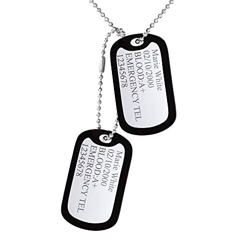 Custom4U Custom Engraved Dog Tag for Men Stainless Steel Ball Chains Double Tags with Silencer Cool Dog Tag for Boys Steampunk Jewelry Teens Accessories Personalized Birthday Gifts for Him