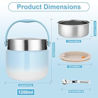 Contenitore Termico per Alimenti 1200 ml,Thermos per Alimenti Porta Pappa,ciotola termica con coperchio con cucchiaio pieghevole,Adatto per la conservazione di farina,zuppa,pranzo,formaggio (Blu)