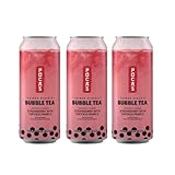 Taiwan Strawberry Bubble Tea with Tapioca Pearls 490ml x 3 Cans – Ready to Drink Milk Tea, Bubble Drink, Imported Asian Beverage