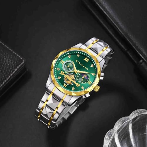 Image of Giordano Chronograph Analog Quartz Watch for Men with Round Dial, Multifunction Subdials, Sun Moon Display, Crystal Hour Markers, Roman Numerals, Stainless Steel Strap - GZ-50236