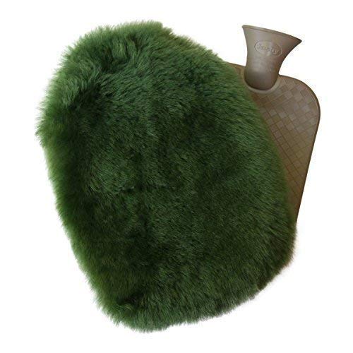 Peau de mouton - BOUILLOTTE SET 2,0 L douillé Cache-Bouteille d'eau chaude + Caoutchouc bouteille - Vert Mousse