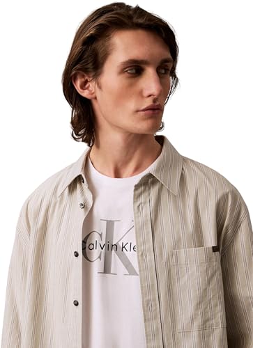 Calvin Klein Herren T-Shirt Kurzarm Monologo Tee aus Baumwolle, Weiß (Brilliant White), XXS – Ansicht 4