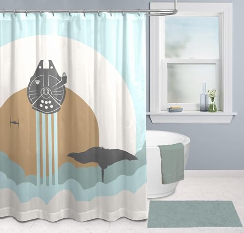 Jay Franco Rideau de Douche Star Wars Le Faucon Millénium 178 x 182 cm - Décoration de Salle de Bain à Tons Neutres en Tissu