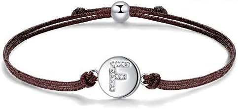J.Endéar Initial Letter A-Z Bracelet Sterling Silver Zirconia with Filigree Cord, Handmade Bracelet for Women Girls Jewellery 24cm Adjustable