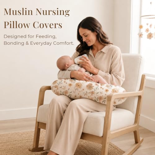 Image of Konssy 2-Pack Muslin Nursing Pillow Covers, Toffee Soft Slipcover for Baby