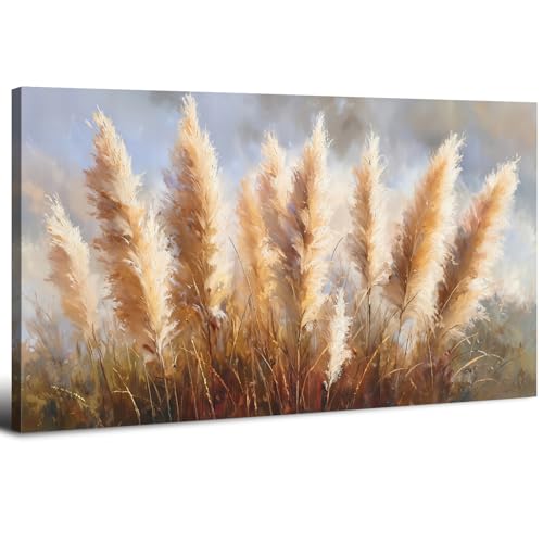 Vintage Boho Reed Canvas Wall Art Abstract Nature Plant Wall