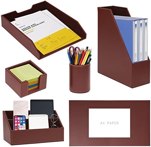 6 Piece Office Supplies/Desk Organizer Set with Desktop Leather W...
