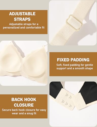 SEAUR Soft Padded Bras for Girls & Teens 12-18 Wavy V Neck Support Wireless Seamless Small Breasted Women Everyday Bra M-2XL4