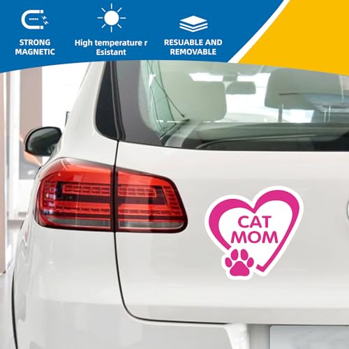 Image of Cat Mom Pink Pawprint Magnet Decals - 5x5 Inch - Heavy-Duty Automotive Magnet Stickers for Car, Truck, SUV - Celebrate Feline Kitten Love - Perfect for Any Magnetic Surface (Cat Mom)