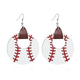 Sports Ball Leather Hoop Earrings - Baseball/Softball/Soccer Dangle Earrings for Women, Game Day Jewelry (Baseball)
