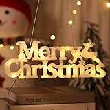 Merry Christmas Schriftzug- BLOOMIN Xmas Schriftzug LED- Merry Christmas Schild- Batteriebetrieb Weihnachtsschilder Türschild für Weihnachten Merry Christmas Sign Lighted Warmweiß