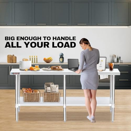 Image of DuraSteel 24x84 Stainless Steel Work Table - NSF Commercial Prep Metal Table - Outdoor Pizza Oven Stand w /Under Shelf - Kitchen Island Laundry Utility Garage Microwave Stand Large Rolling Storage Cart