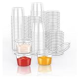 XINGLIAN 100 Pieces Plastic Souffle Cups, 1 OZ Disposable Clear Leak Proof Sauce Cup With Hinged Lid