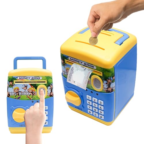 Image of Wonder Money Bank ATM for Kids & Adults | Fingerprint Sensor Electronic Lock & Unlock | Piggy Bank with Sound & Music | Great Gift for Kids (Blue & Yellow)