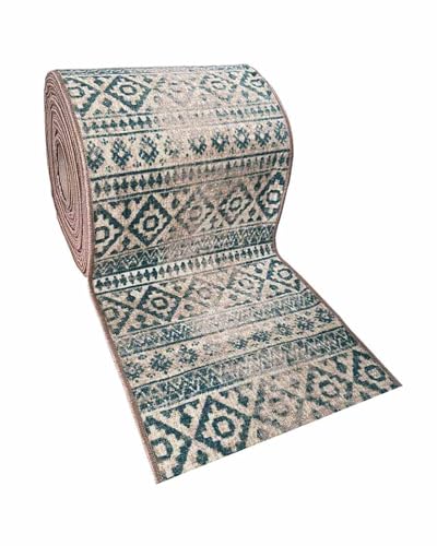 Exma Alfombra de Pasillo Antideslizante | Alfombra Pasillo Estampados | Fácil Limpieza | Alfombra Pasillero | Venta por Metros | 100cm x 57cm - Étnica Verde