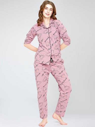 Image of ZEYO Night Suit for Women's Cup & Saucer Printed Cotton Night Dress of Shirt and Pajama Set 5757