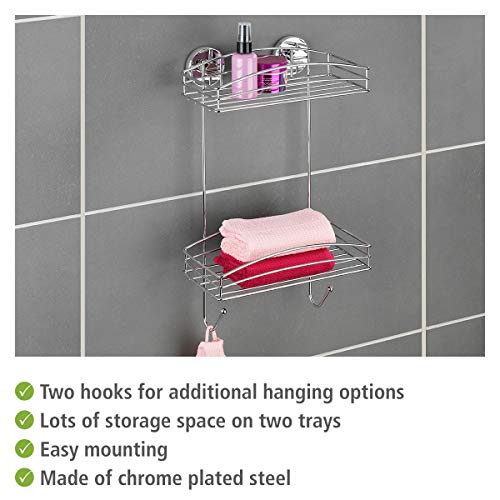 Wenko 20886100 Vacuum-Loc 2-Tier Wall Rack - Fixing Without Drilling, Steel, 10.2 X 16.9 X 5.9 Inch, Chrome #TOP2