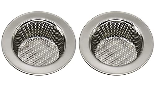 FMH Stainless Steel Sink Strainer - one pair drain protector traps, wide rim, punched metal basket