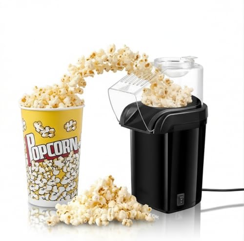 Image of Playpulse (𝟏𝟎 𝐘𝐄𝐀𝐑 𝐖𝐀𝐑𝐑𝐀𝐍𝐓𝐘) 1200W Instant Electric Hot Air Popcorn Popper Oil-Free Healthy Snack Maker for Home, Kids & Adults, Quick Heating for Movie Nights At Home & Parties-BLACK