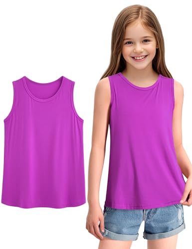 KEREDA Girls Tank Tops Flowy Loose Fit Sleeveless Shirts Basic Casual Summer Tunic Tops Purplish Red 9-10 Years