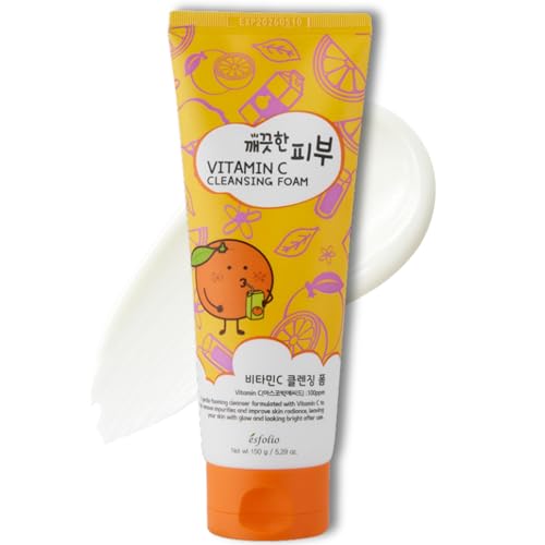 esfolio Vitamin C Cleansing Foam – Improving Face Wash for Glowing Skin, Deep Pore Cleanser with Antioxidants, Hydrating & Refreshing, Gentle Daily Skincare (5.29oz -150g)