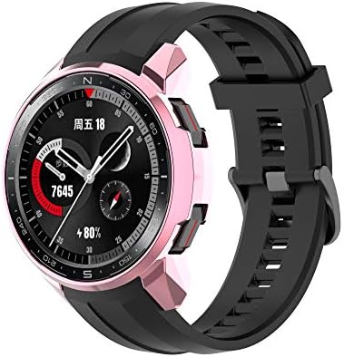 FitTurn Compatible with Huawei Honor Watch GS pro case,Soft Fashion Plated Metal Color Frame Shock Resistant Proof Cover Protective Protector Shell Bumper Accessory TPU Silicone Case (Pink)