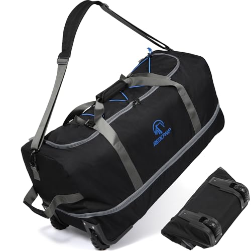 REDCAMP 110L Erweiterbare 140L Extra Große Reisetasche mit Rollen, 77cm Faltbare XXL Rucksack Sporttasche, Wochenend Handgepäck für Camping Travel Gear, Schwarz