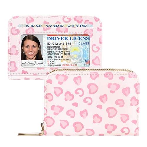 Sunwel Fashion Credit Card Holder for Women Small Accordion Card Cases with ID Window (PINKLEOPARD)